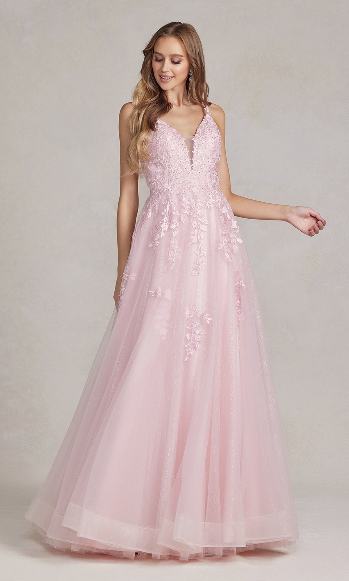 Vestido de fiesta de tul bordado, espalda con corsé, estilo T1136