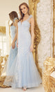 Vestido de fiesta de sirena con tirantes de plumas T1208