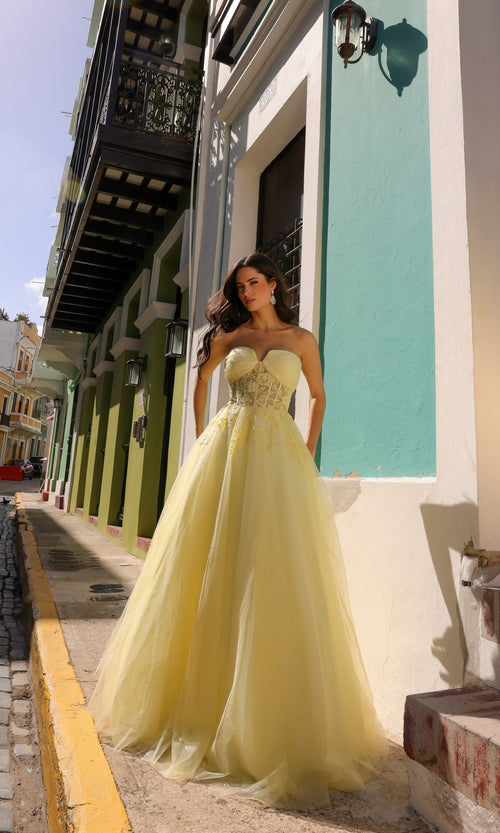 Nox Anabel T1326 Elegant Strapless Sheer Bodice Prom Ball Gown