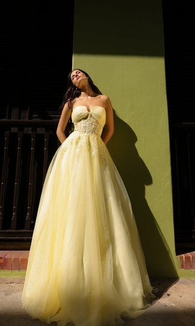 Nox Anabel T1326 Elegant Strapless Sheer Bodice Prom Ball Gown