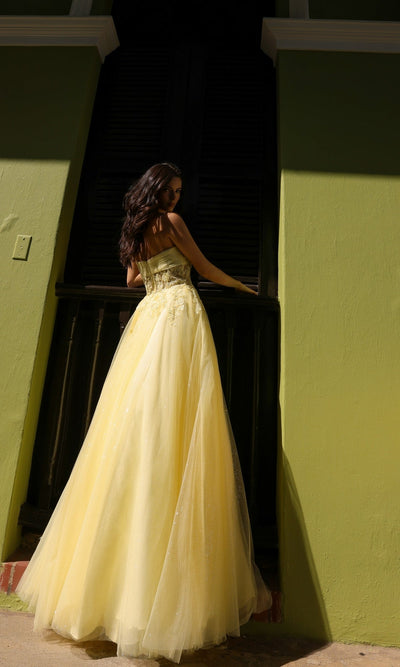 Nox Anabel T1326 Elegant Strapless Sheer Bodice Prom Ball Gown