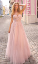 Elegante vestido de fiesta T1326 con corpiño transparente sin tirantes