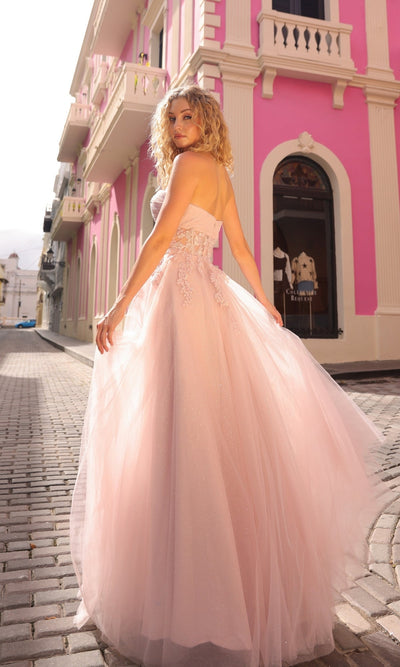 Nox Anabel T1326 Elegant Strapless Sheer Bodice Prom Ball Gown