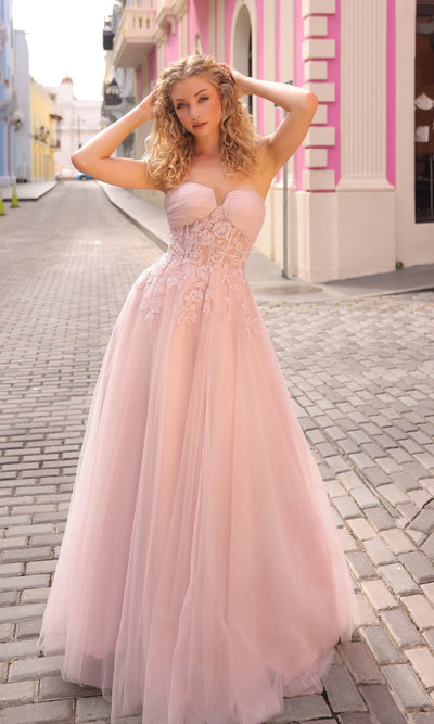 Nox Anabel T1326 Elegant Strapless Sheer Bodice Prom Ball Gown