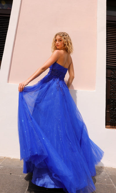 Nox Anabel T1326 Elegant Strapless Sheer Bodice Prom Ball Gown