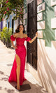 Vestido de fiesta sin tirantes T1329 con mangas abullonadas