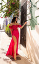 Vestido de fiesta sin tirantes T1329 con mangas abullonadas