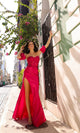 Vestido de fiesta sin tirantes T1329 con mangas abullonadas