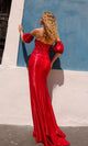 Vestido de fiesta sin tirantes T1329 con mangas abullonadas