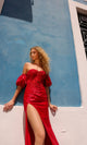 Vestido de fiesta sin tirantes T1329 con mangas abullonadas