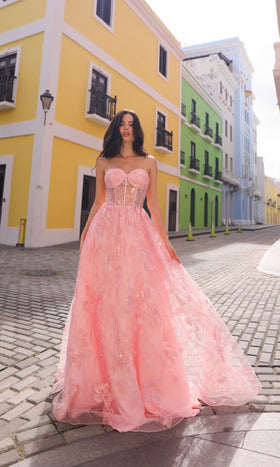 Nox Anabel T1332 Sequin-Floral Strapless Long Prom Ball Gown