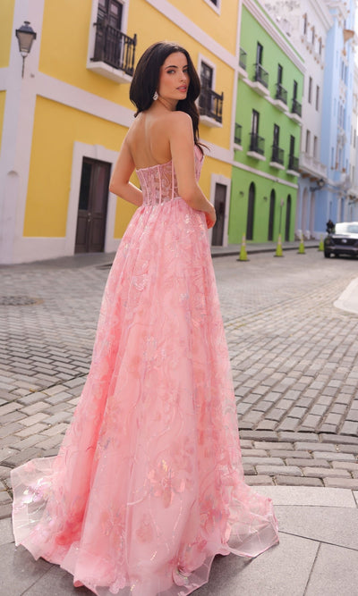 Nox Anabel T1332 Sequin-Floral Strapless Long Prom Ball Gown