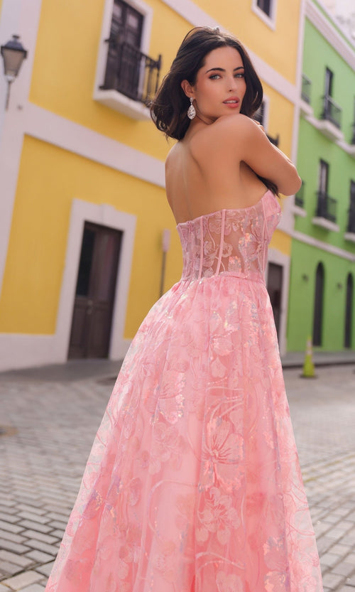 Nox Anabel T1332 Sequin-Floral Strapless Long Prom Ball Gown
