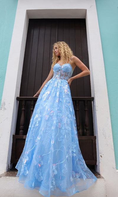 Nox Anabel T1332 Sequin-Floral Strapless Long Prom Ball Gown