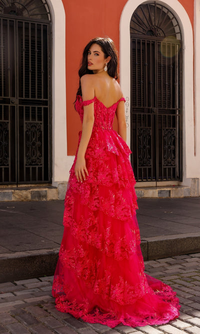 Nox Anabel T1335 Elegant Lace Ruffled A-Line Prom Gown