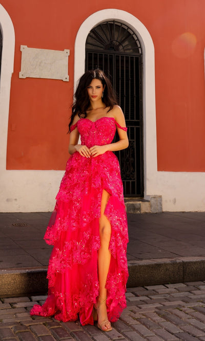 Nox Anabel T1335 Elegant Lace Ruffled A-Line Prom Gown