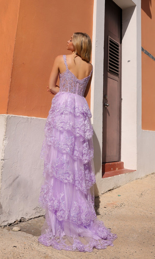 Nox Anabel T1335 Elegant Lace Ruffled A-Line Prom Gown