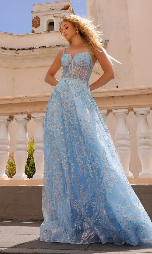 Nox Anabel T1336 Long Sequin Prom Ball Gown with Shoulder Bows