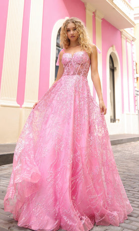 Nox Anabel T1336 Long Sequin Prom Ball Gown with Shoulder Bows
