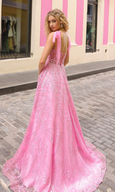 Nox Anabel T1336 Long Sequin Prom Ball Gown with Shoulder Bows