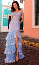 Vestido de fiesta largo de sirena brillante T1337 con volantes