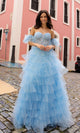 Romantic Strapless Ruffle Prom Dress with Puff Sleeves – T1338