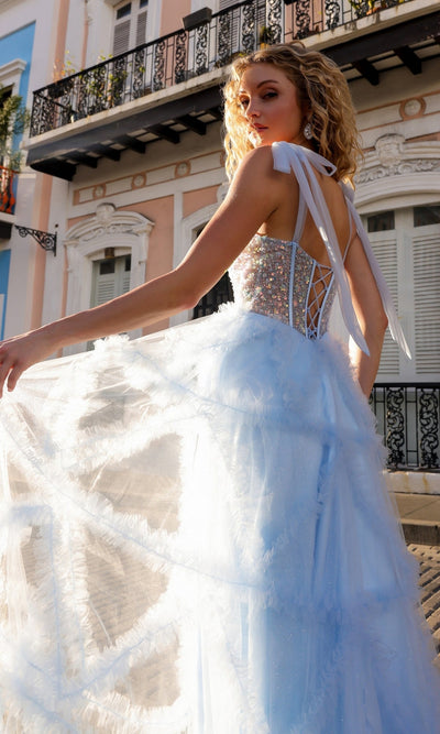 Nox Anabel T1340 Shoulder-Bows Long Ruffled Prom Gown