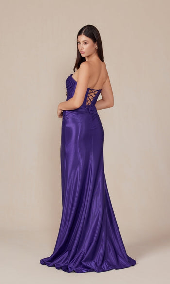 Impresionante vestido de fiesta Nox Anabel T1489 con cordones y sin tirantes