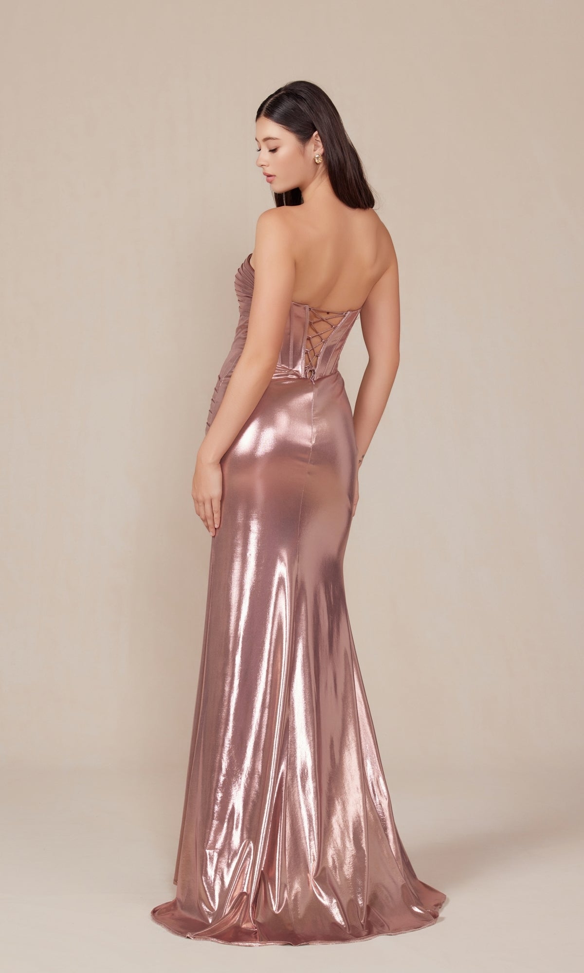 Nox Anabel T1499 Pleated Metallic Long Prom Dress