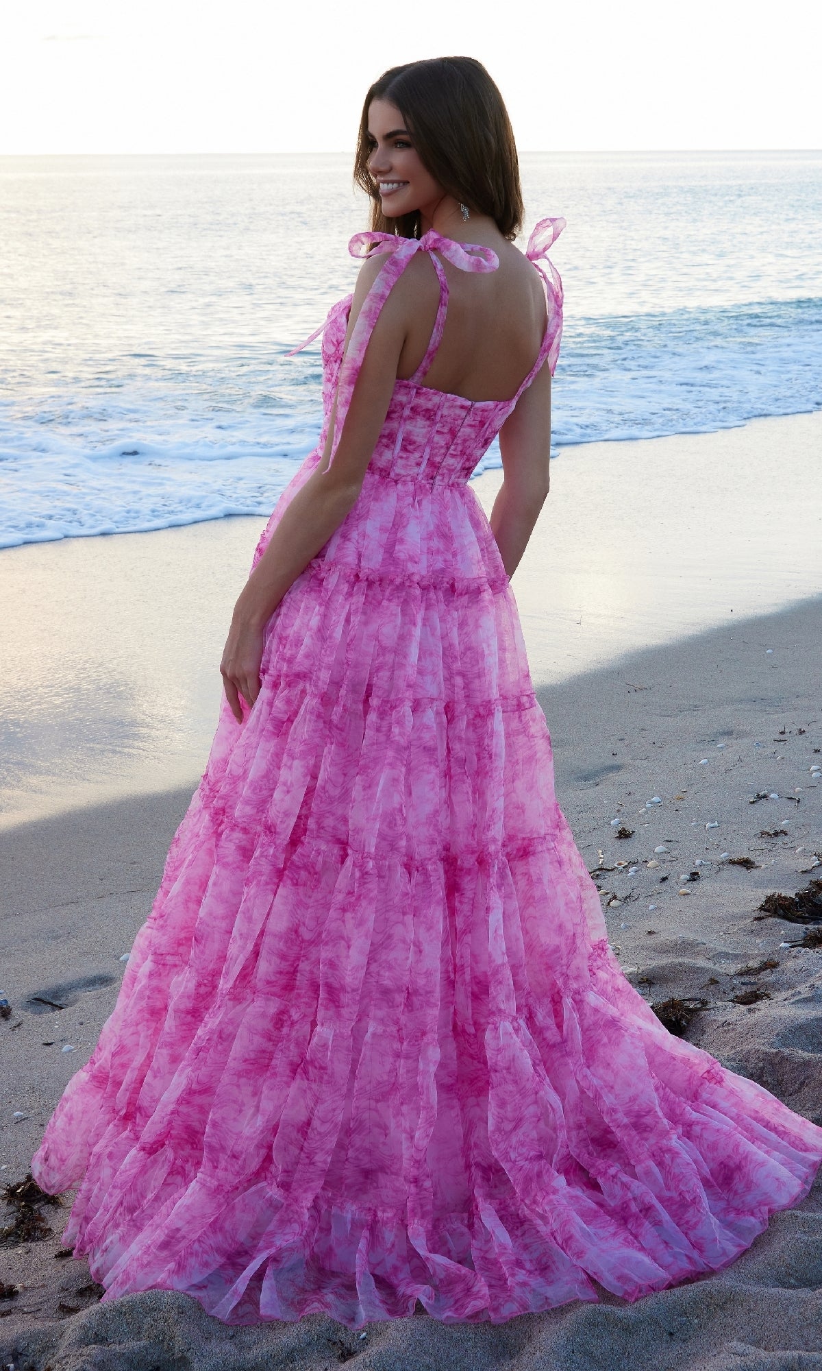 Vestido de fiesta largo con volantes y efecto tie-dye Nox Anabel T1501
