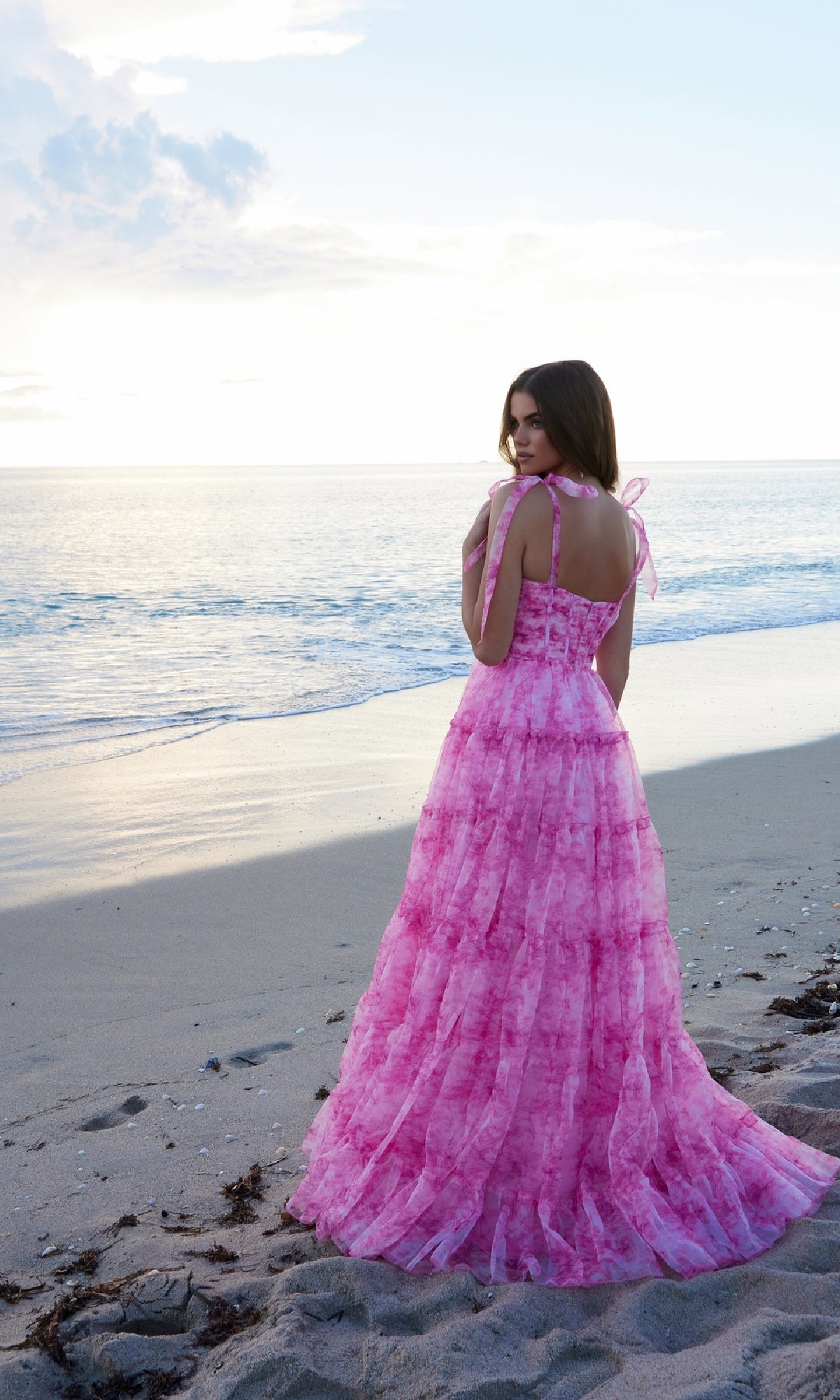 Vestido de fiesta largo con volantes y efecto tie-dye Nox Anabel T1501
