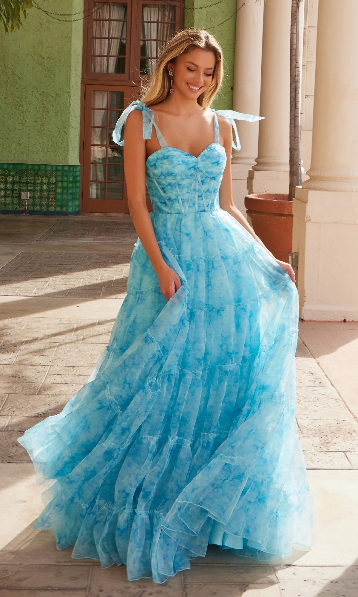 Nox Anabel T1501 Tie-Dye Long Ruffle Prom Dress Nox Anabel T1501 Tie-Dye Long Ruffle Prom Dress