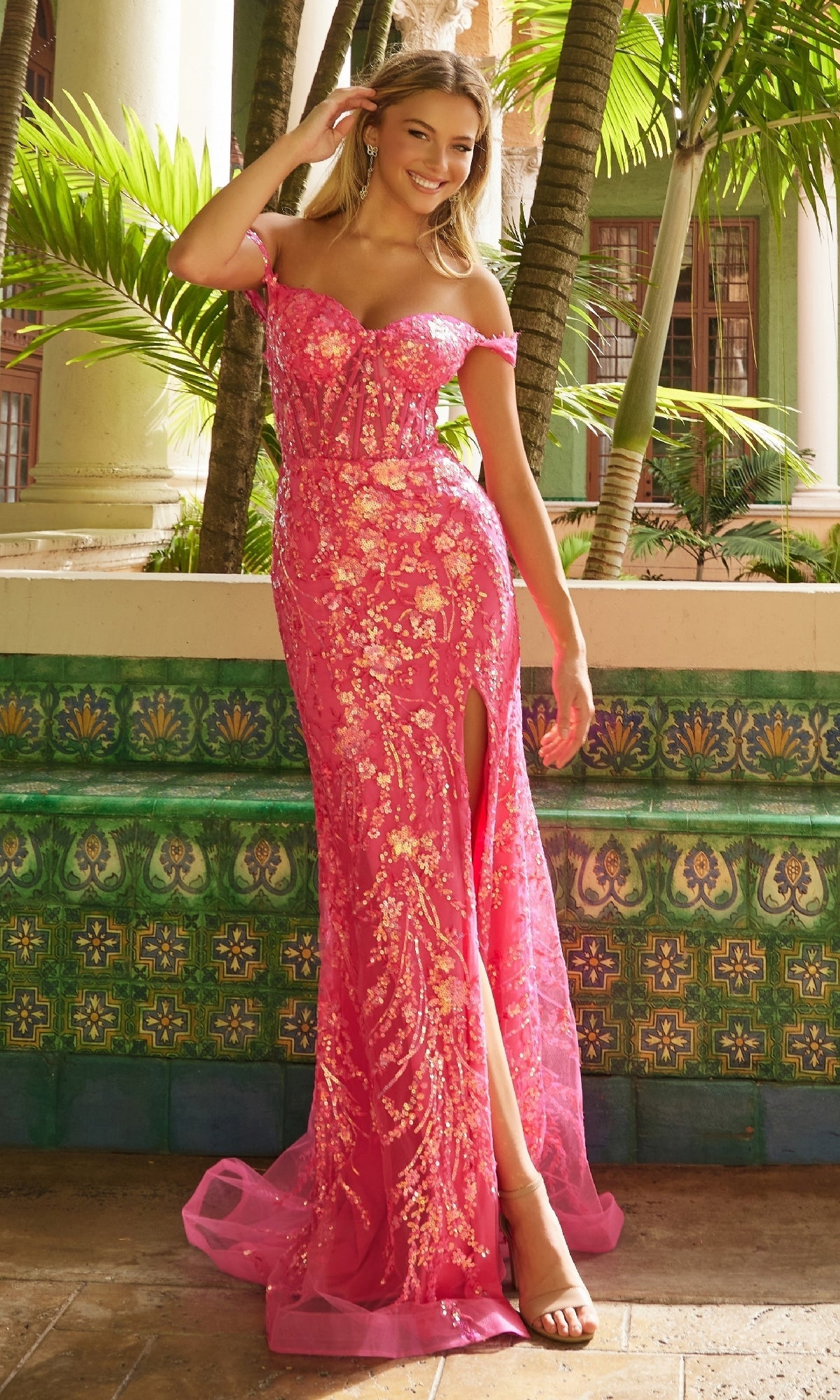 Vestido de fiesta largo con estampado de lentejuelas T1504 de Nox Anabel