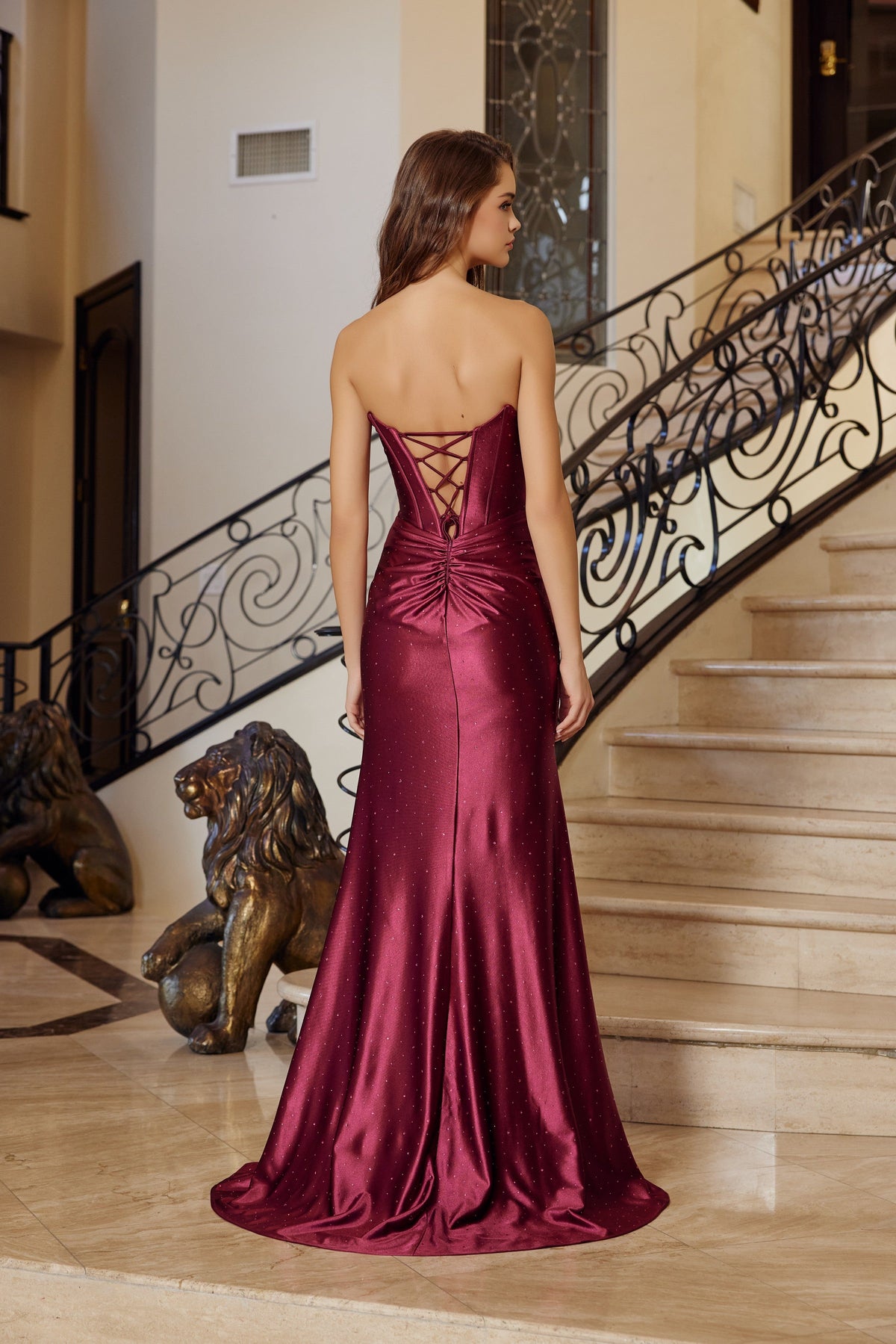 Nox Anabel T1861 Strapless Beaded Fitted Long Corset Evening Gown with Slit