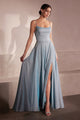 Glitter Sleeveless A-line Slit Gown in Navy by Amoris T213
