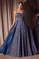 Glitter Sleeveless A-line Slit Gown in Navy by Amoris T213