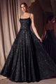 Glitter Sleeveless A-line Slit Gown in Navy by Amoris T213