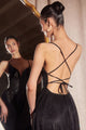 Glitter V-Neck A-line Slit Gown by Amoris T214 – Black