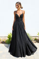 Glitter V-Neck A-line Slit Gown by Amoris T214 – Black
