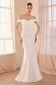 Jersey Fitted Off Shoulder Gown in Emerald by Amoris T402
