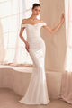 Jersey Fitted Off Shoulder Gown in Emerald by Amoris T402