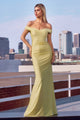 Jersey Fitted Off Shoulder Gown in Emerald by Amoris T402