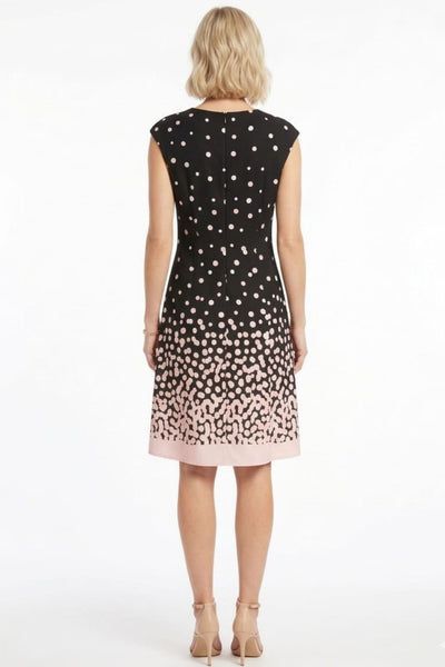 London Times T5536M Black Blush Cap Sleeve Polka Dot A-Line Dress with Jewel Neck, Scuba Crepe
