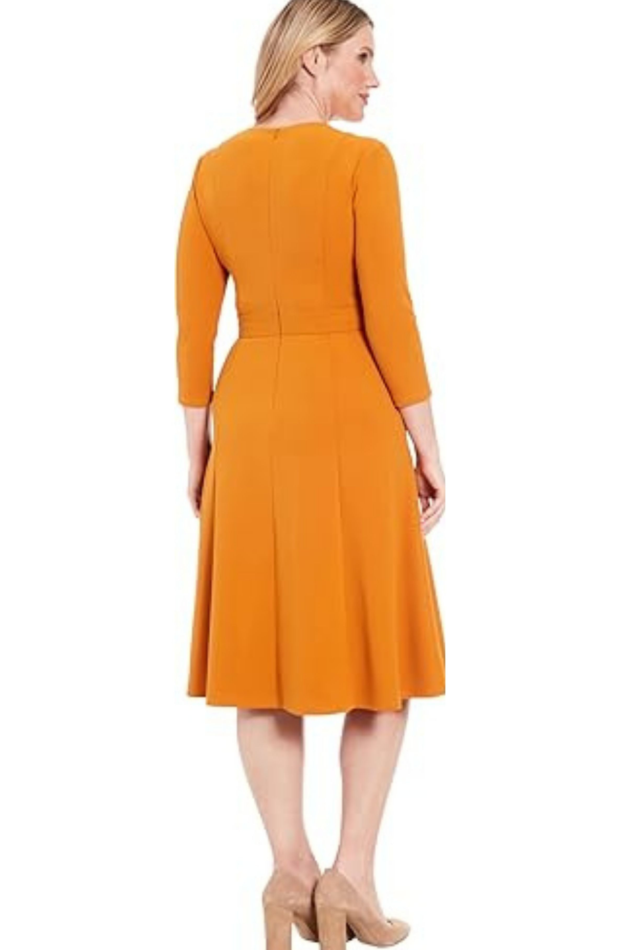 London Times T6004 Honey 3/4 Sleeve Button-Waist A-Line Dress with Scuba Crepe, Button Waist