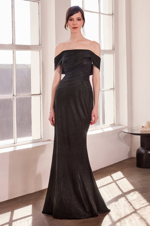 Metallic Glitter Off Shoulder Gown by Amoris T603 – Purple