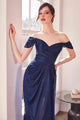 Amoris T604 Off Shoulder Gold Glitter Evening Gown