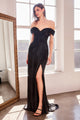 Metallic Off Shoulder Slit Gown – Amoris T605 Black