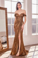 Metallic Off Shoulder Slit Gown – Amoris T605 Black