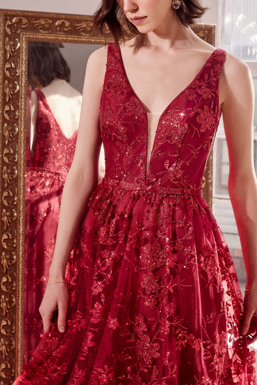 Glitter Print Sleeveless Gown by Amoris T606 in Mauve