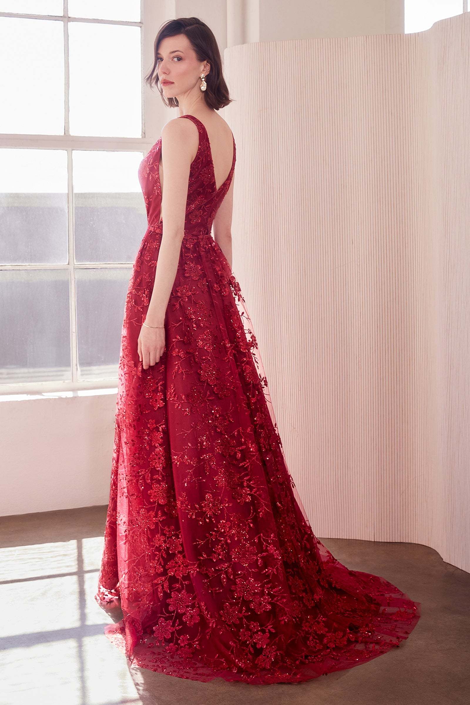 Glitter Print Sleeveless Gown by Amoris T606 in Mauve